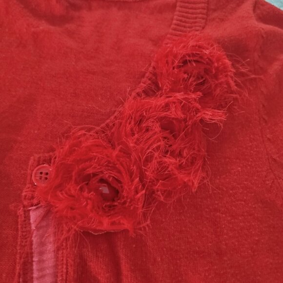 Vintage Knit Red Cardigan With Pockets/Flower Broach - Picture 7 of 15